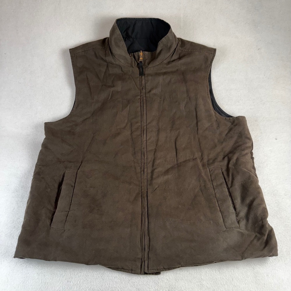 Johnston & Murphy Mens Reversible Puffer Vest Brown Faux Suede Black XL